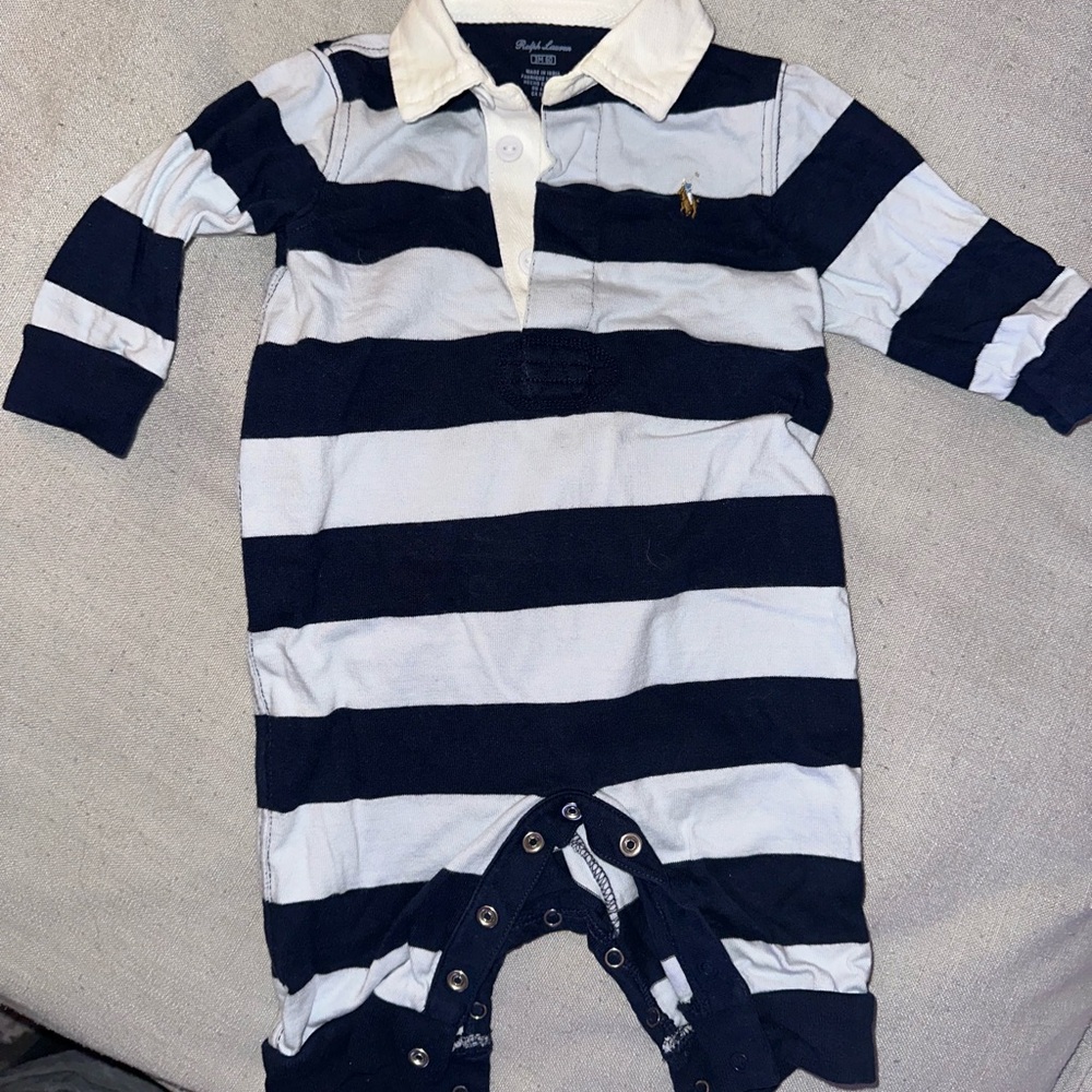 Ralph Lauren Navy and White Striped Kids One Piece